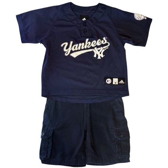 adidas Other - Toddler Boys New York Yankees Navy Blue Adidas Jersey & Cargo Shorts Size 5/6